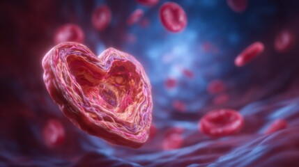 Dynamic heart cells flowing in bloodstream human body medical illustration anatomy close-up
