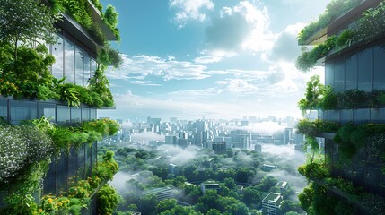 A futuristic town with heat absorbing rooftops and reflective urban surfaces