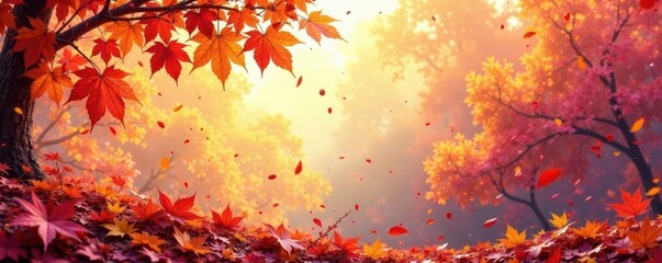 Vibrant watercolor autumn leaves, rich textures , design, nature