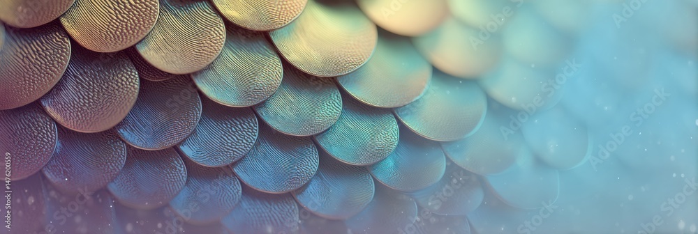 Poster Fish Scale Texture Blending Into a Soft Light Gradient Showcasing Vibrant Colors and Intricate Details in a Serene Design