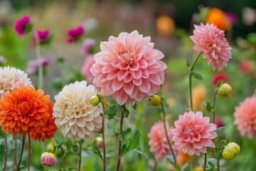 Vibrant Dahlia Blooms in a Garden
