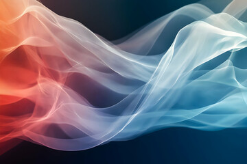 Fototapeta premium Abstract flowing lines in shades of orange white and blue against a dark background.