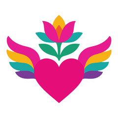 Mexican Otomi flower illustration, Vibrant Fiesta Flower Art, Colorful floral Design, Colorful Mexican Flower Fiesta clipart
