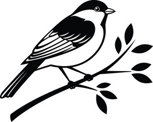 Minimalist Bird on Branch Vector Illustration