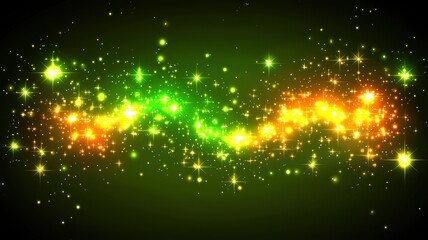 Obraz premium Abstract Trail of Green and Yellow Particles on Black