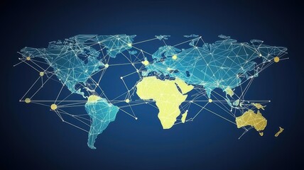 Fototapeta premium Digital World Map with Glowing Network Connections