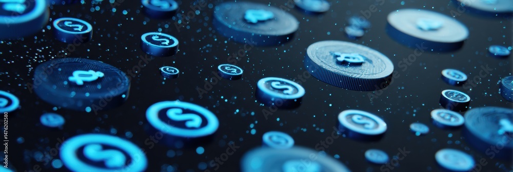 Aufkleber Vibrant Abstract Circles and Price Icons Create a Dynamic Visual Experience Reminiscent of a Digital Marketplace