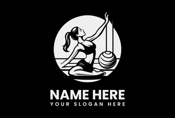 Stylized Pilates Pose Vector Logo Graphic. Modern Fitness Design