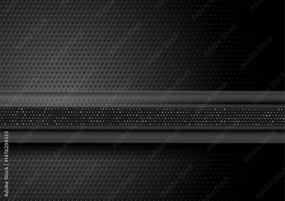 Fototapete Black tech perforated texture abstract background with metallic dots. Vector futuristic design