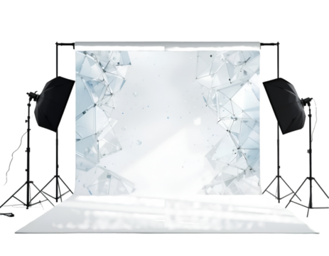 Studio Backdrop with Abstract Geometric Design and Lighting Setup