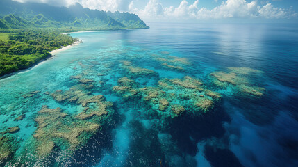 Obraz premium top-down view of colorful coral reef system 