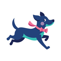 Cartoon dog running with a pink bow tie