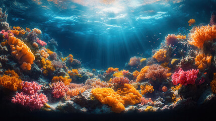 Fototapeta premium top-down view of colorful coral reef system 