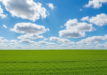Green field under cloudy sky on white background on transparent background