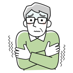 寒くて震えている高齢男性