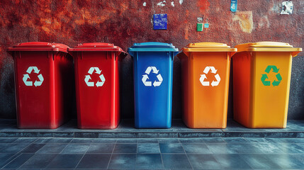 recyclable waste bins in five colors, metal construction 