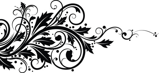 Swirling Vine and Leaf Pattern, Black and White