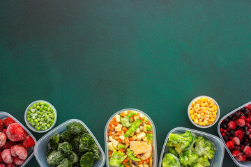 Food in winter, freezing fresh vegetables in summer in the refrigerator, various frozen vegetables...