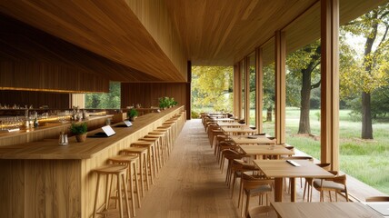 Fototapeta premium Minimalist Dining Space with Long Wooden Table