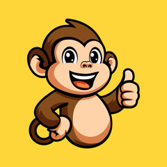 friendly funny smiling mascot half body monkey giving thumb up vector illustration design	