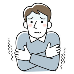 寒くて震えている男性