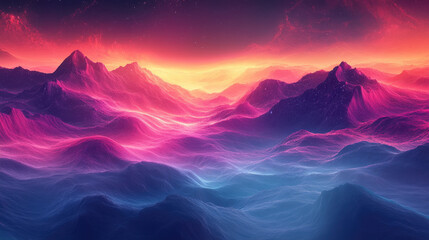 Obraz premium Vibrant Pink Purple Glowing Mountains Cosmic Nightscape