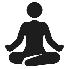 Black silhouette depicting person in meditation pose on a white background