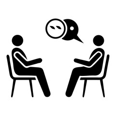 Black silhouette design of a therapy session illustrating support and understanding