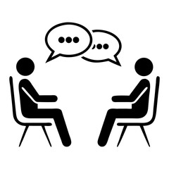 Black silhouette of a therapist and patient sitting together talking in vector illustration