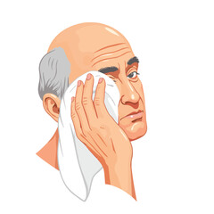 Elderly man gently wiping tears with handkerchief, emotional solace