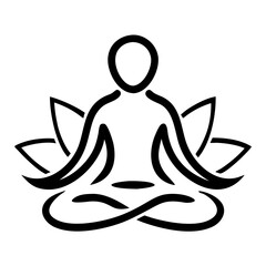 Minimal black silhouette of a person meditating in lotus position for yoga