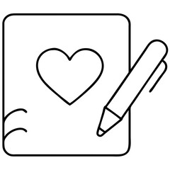 Minimal black silhouette journal with heart and pen vector design