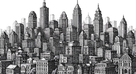 Monochrome City Skyline Illustration