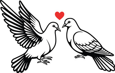 Tender Doves: Black and White Vector Illustration