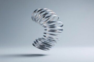 Metallic spring coil in artistic composition, studio shot on minimalist background