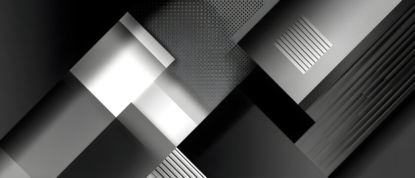 Futuristic black and white geometric abstract background, layered shapes and lines perfect for corporate banners, website design, print collateral and technology advertising