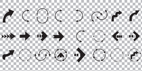 Set arrow icons. Collection different arrows sign. Set different cursor arrow direction symbols in flat style. Black arrows icons eps 10 vector
