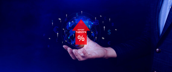 Import tariffs increase concept, Government import tax to boost economy, industrial growth tax, trade import tax increase, trade war policy for development