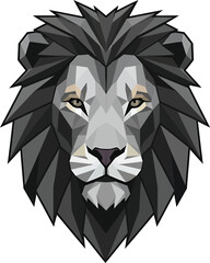 Geometric Lion Head, Low-Poly, Black and White
