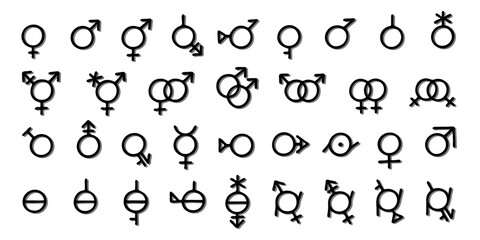 Set of hand drawn gender identity icon Symbol used to represent sex and gender Diversity of genders