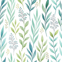 Fototapeta premium Abstract Watercolor Clipart Grass Pattern Repeating Simple Grass Blade Shapes and Washes