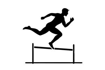 Man jumping over hurdles silhouette vector illustration