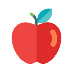 Flat vector red apple illustration with blue leaf design