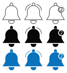 Notification bell icon set, Set of notification bell icon in different style.