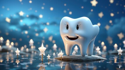 Tooth with stars in the night sky