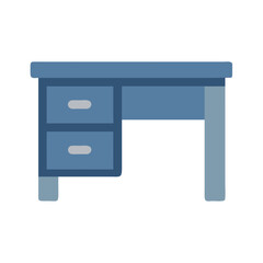 Simple Blue Desk with Drawers Isolated on Black Backdrop