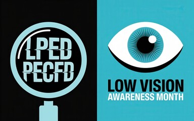 Low Vision Awareness Month graphic with eye chart and eye symbol.