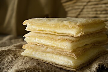 Stacked pastry squares filled with creamy filling