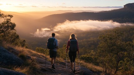 Obraz premium Stunning Sunrise Hike Through Misty Mountains