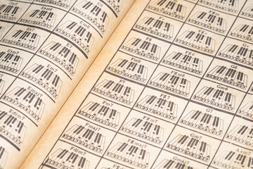 Piano chords book with music notes sign.
